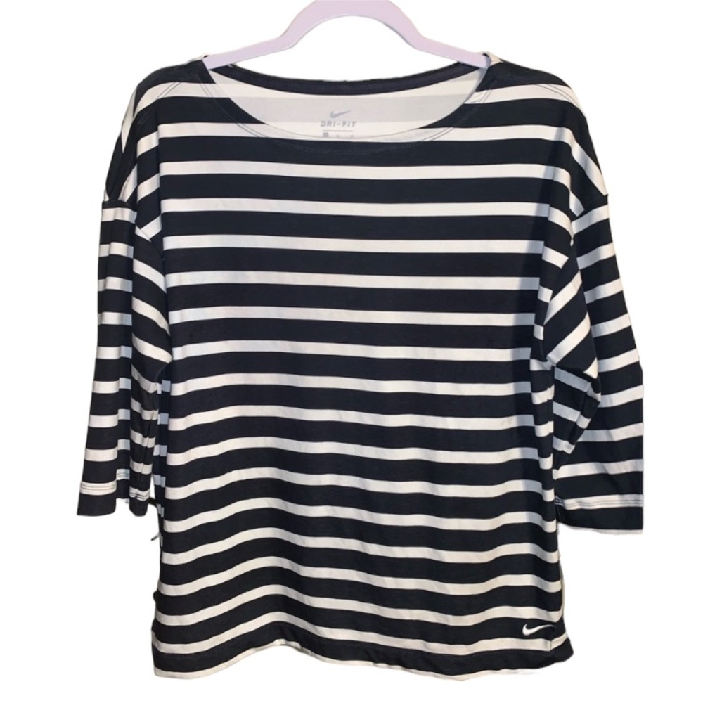 Nike Dri-Fit black/white striped top.Sz Large; 
Side slits and 3/4 sleeve